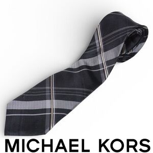 Michael Kors Black and Gray Striped Silk Tie